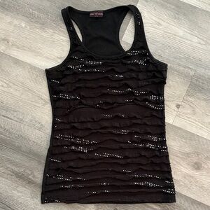 Pink Rose Black Tank Top with Sparkling Details